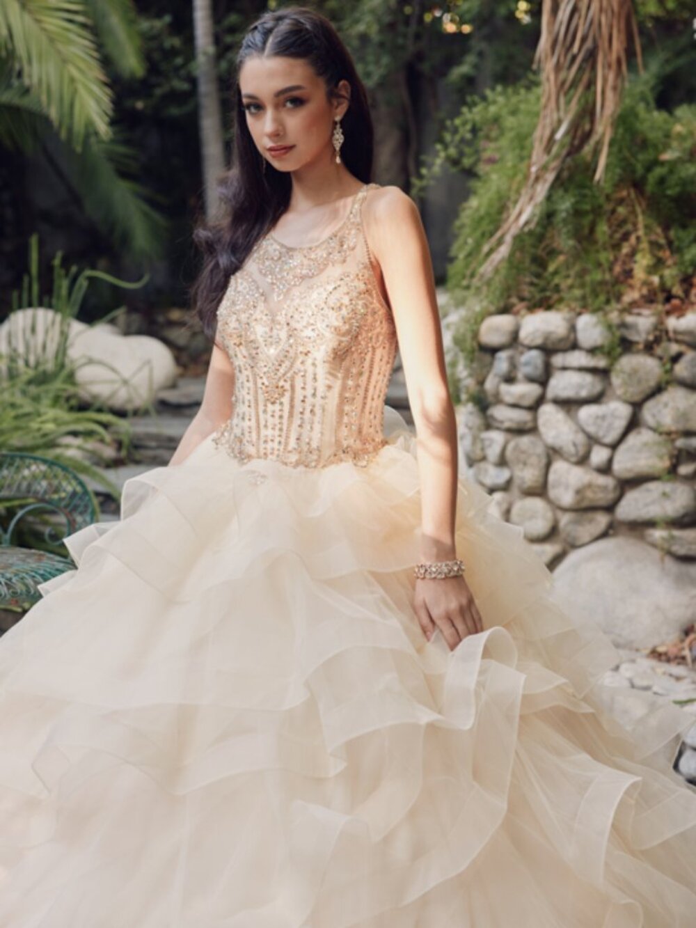 NEW CHAMPAGNE Evening Gown Floor Length Formal Elegant Stunning JT1423